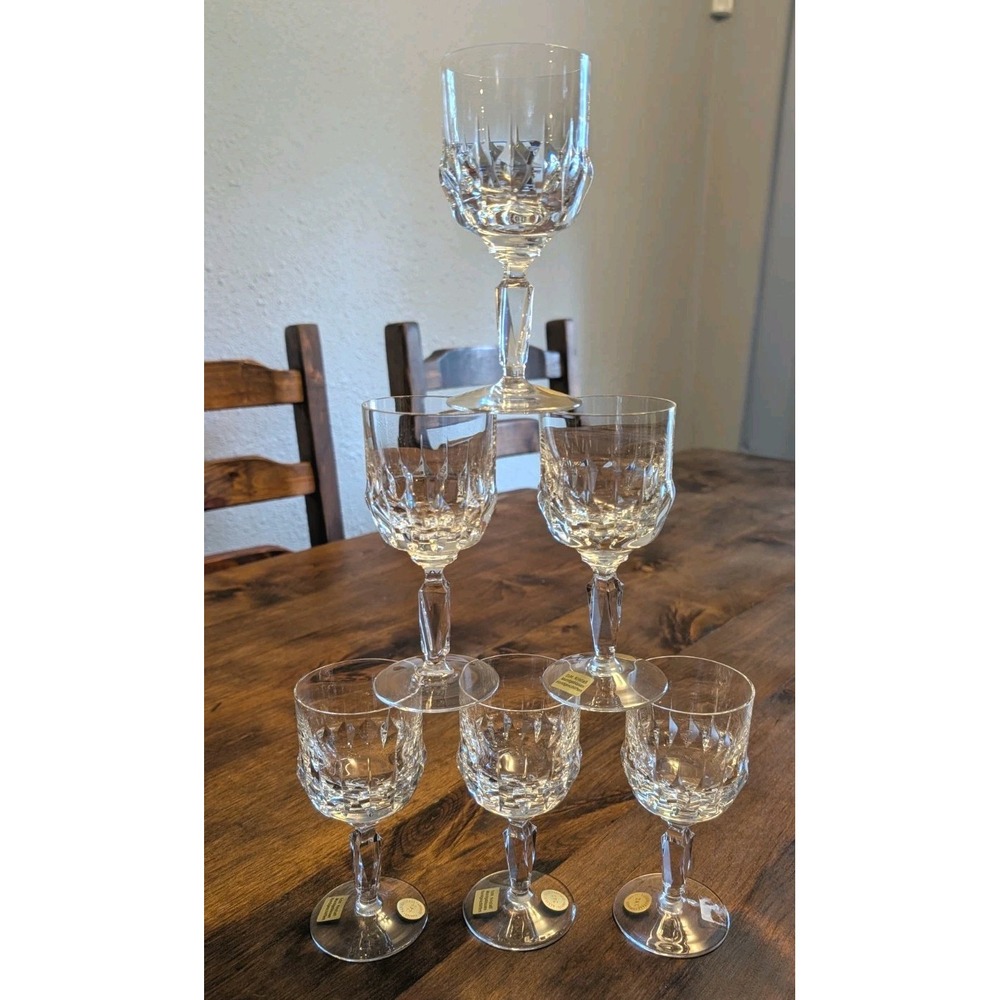 Vintage Bavaria Germany 24% Lead Crystal Wine Goblets Set of 6 Hand Cut Blown